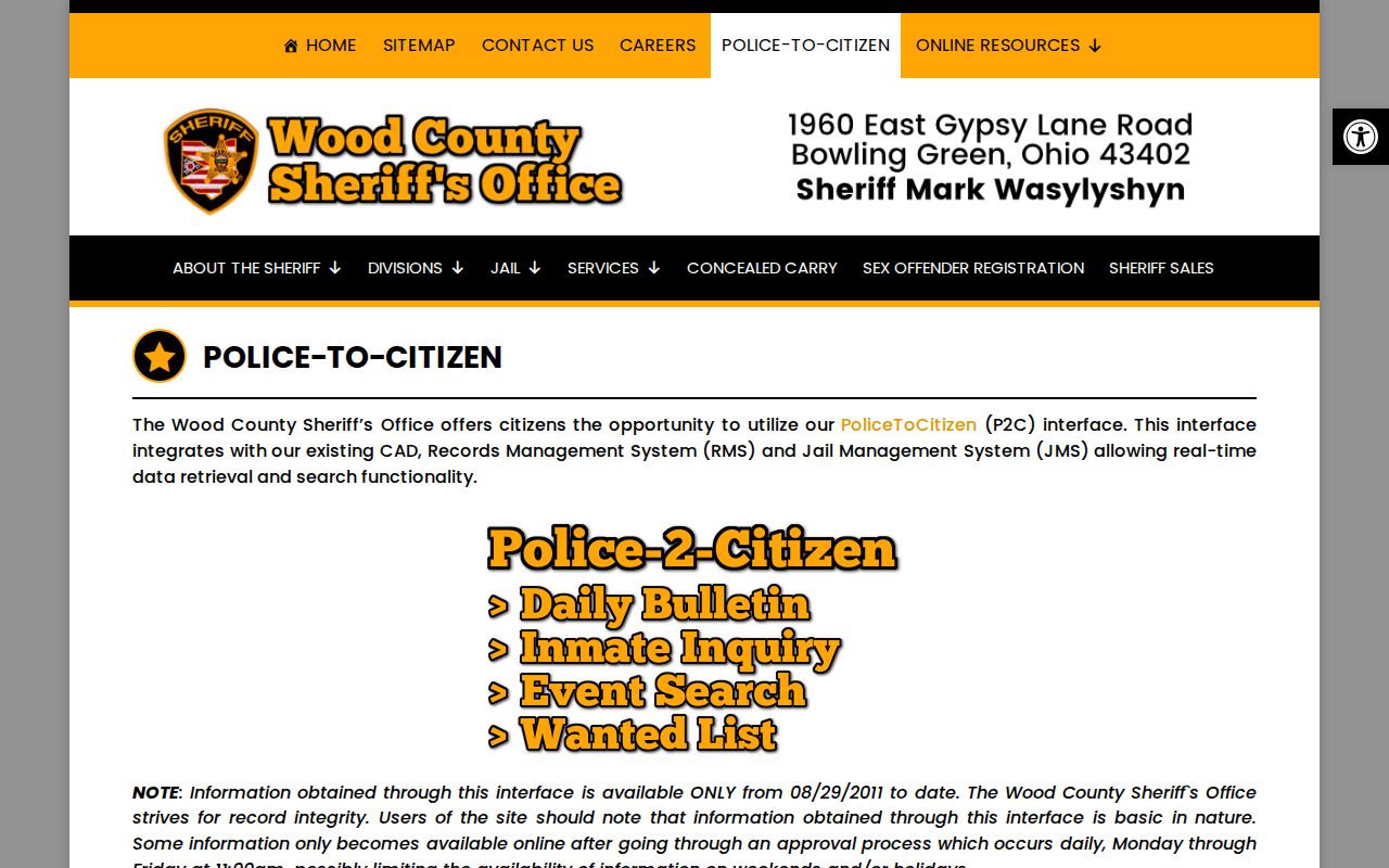 Wood County P2C current inmate portal release data limits