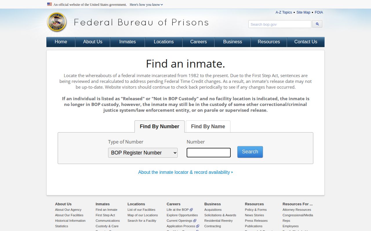 Federal BOP locator for a Wood County released inmate record