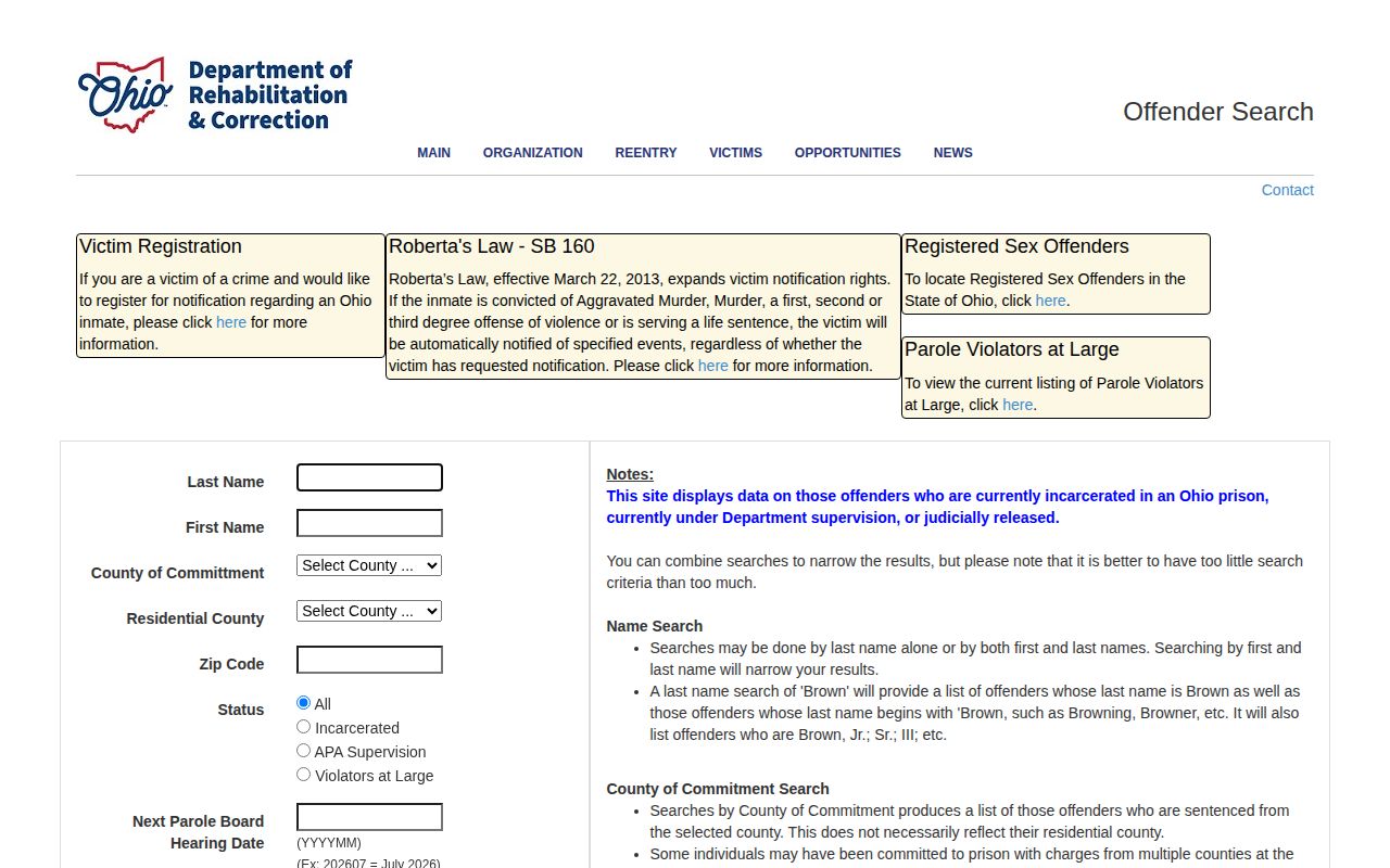 Ohio ODRC offender search for Wood County released inmate records