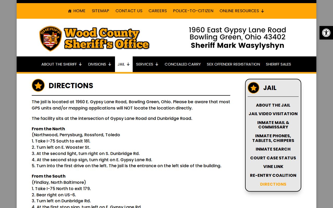 Directions for Wood County Jail release record contact