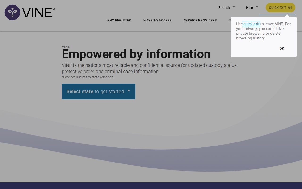 VINELink Ohio search form for a Wood County inmate check